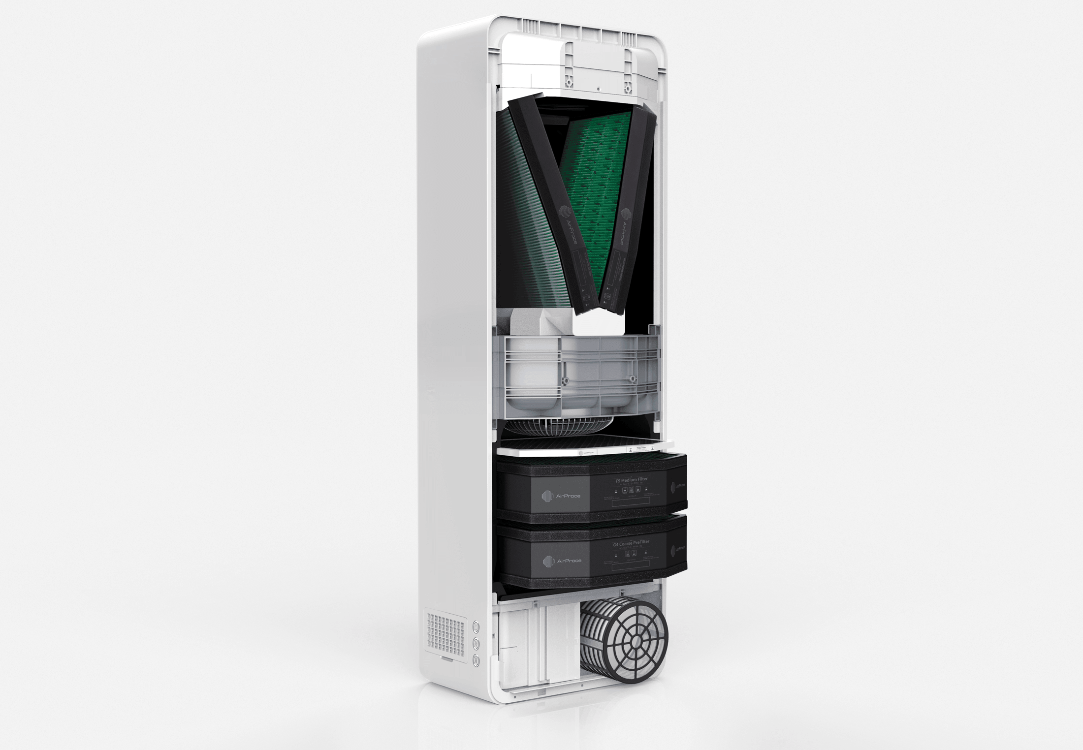 Máy cấp khí tươi và lọc không khí AirProce SmartVent — cắt lớp thể hiện 5 tầng lọc HEPAStack
